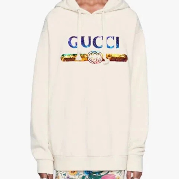Gucci Sweaters - Gucci Multicolor Logo Cream Hoodie